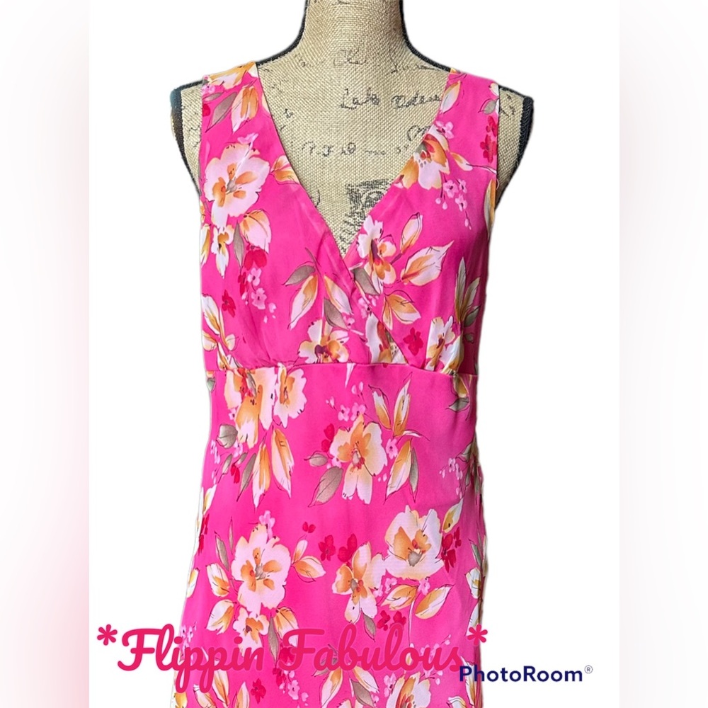 Vintage Meghan Matthews~ Pink Floral sleeveless Shift dress size 14